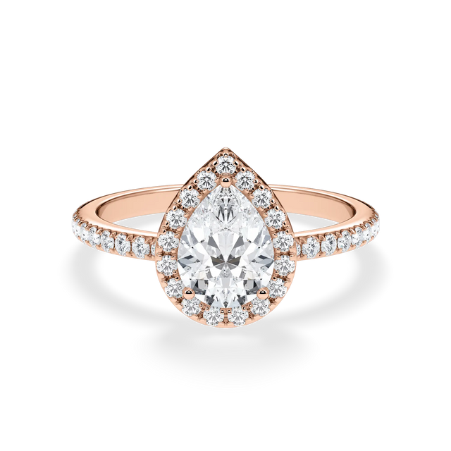 Verlobungsring Tropfen mit Halo & Pavé natürlichem Diamanten ab 1.00ct