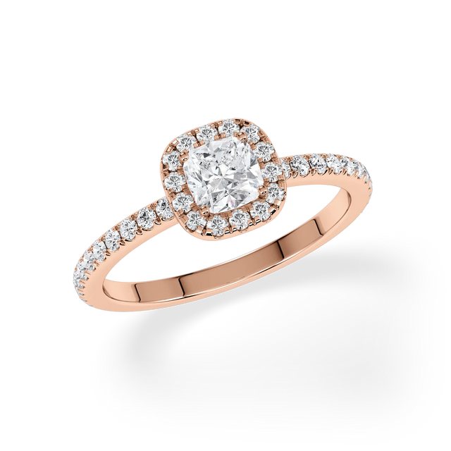 Verlobungsring Cushion mit Hidden Halo & Pavé Lab Grown Diamanten ab 0,50ct
