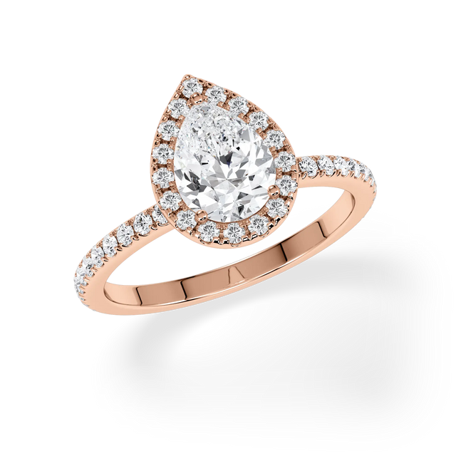 Verlobungsring Tropfen mit Halo & Pavé Lab Grown Diamanten ab 1.00ct