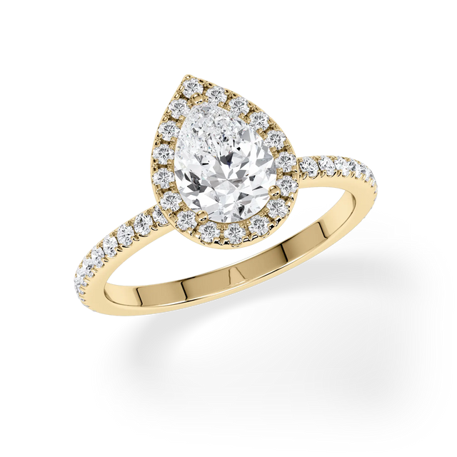 Verlobungsring Tropfen mit Halo & Pavé natürlichem Diamanten ab 1.00ct