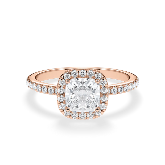 Verlobungsring Cushion mit Halo & Pavé Lab Grown Diamanten ab 1,00ct