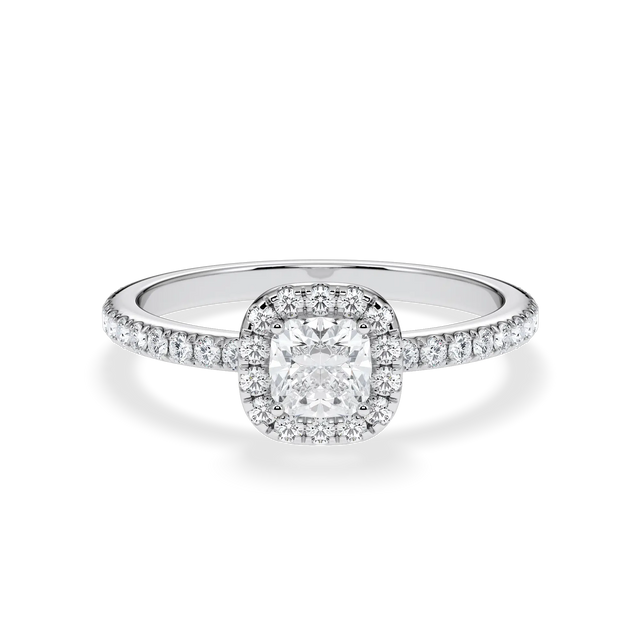 Verlobungsring Cushion mit Hidden Halo & Pavé Lab Grown Diamanten ab 0,50ct