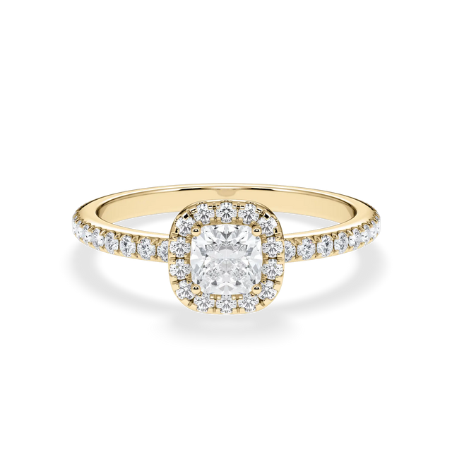 Verlobungsring Cushion mit Hidden Halo & Pavé Lab Grown Diamanten ab 0,50ct