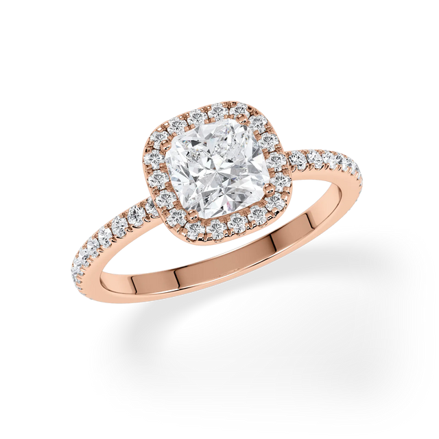 Verlobungsring Cushion mit Halo & Pavé Lab Grown Diamanten ab 1,00ct