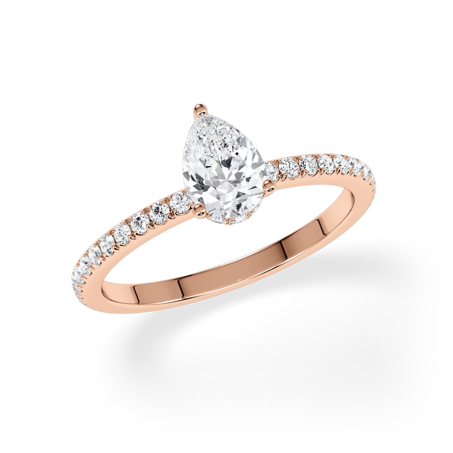 Verlobungsring Tropfen mit Hidden Halo & Pavé natürlichem Diamanten ab 0.50ct