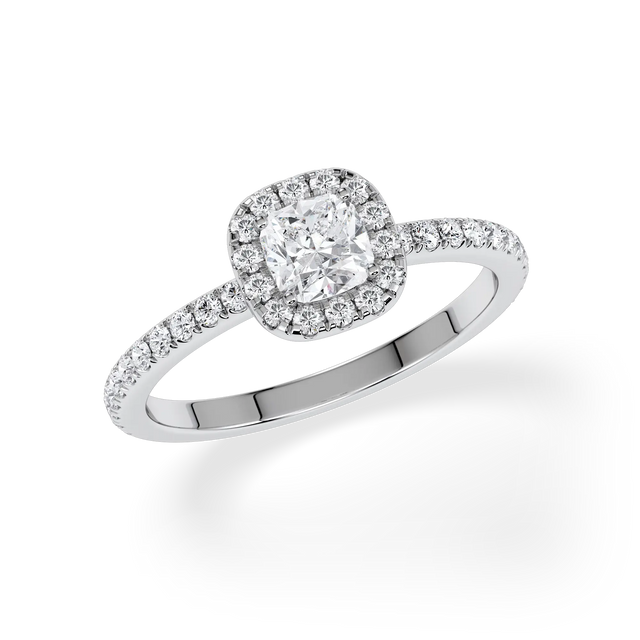 Verlobungsring Cushion mit Hidden Halo & Pavé Lab Grown Diamanten ab 0,50ct