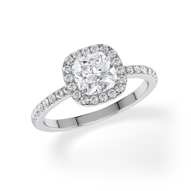 Verlobungsring Cushion mit Halo & Pavé Lab Grown Diamanten ab 1,00ct