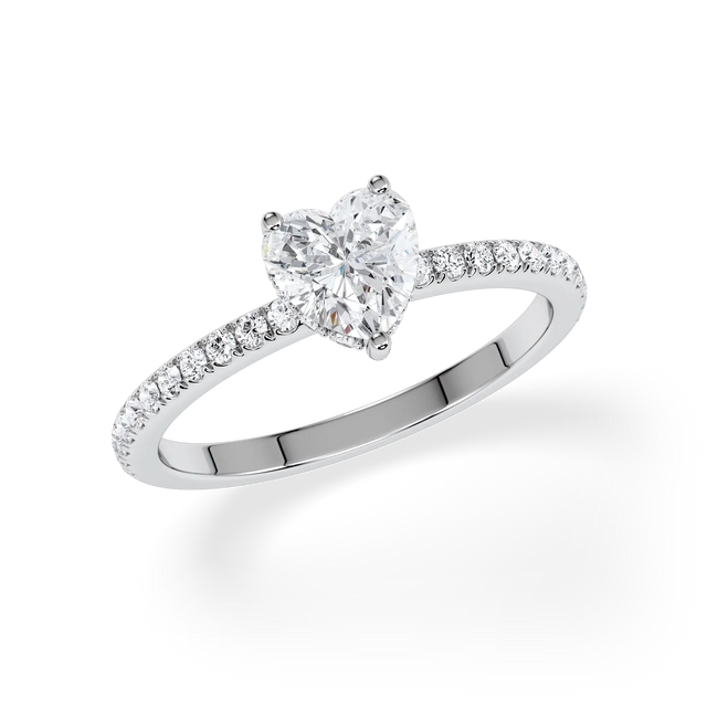 Verlobungsring Herz mit Hidden Halo & Pavé natürlichem Diamanten ab 1.00ct