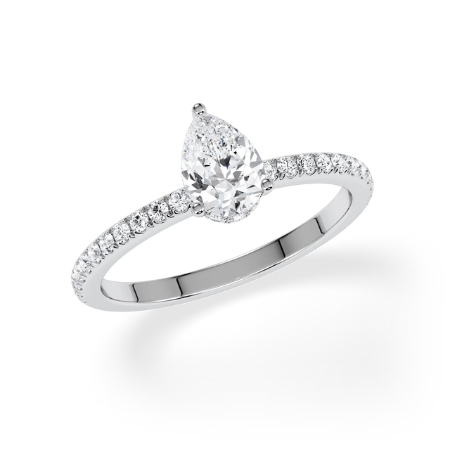 Verlobungsring Tropfen mit Hidden Halo & Pavé natürlichem Diamanten ab 0.50ct