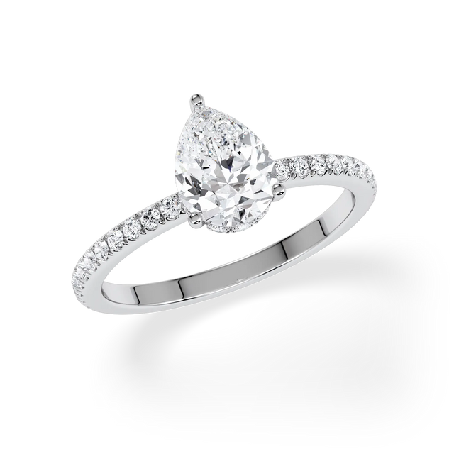 Verlobungsring Tropfen mit Hidden Halo & Pavé natürlichem Diamanten ab 1.00ct