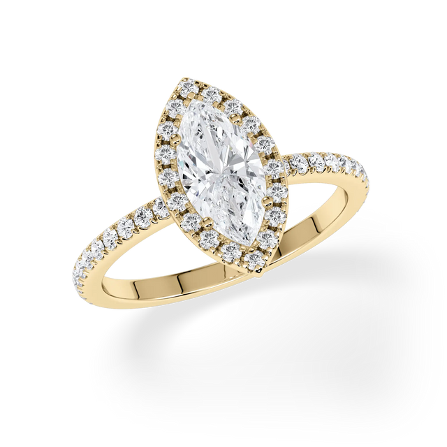 Verlobungsring Marquise mit Halo & Pavé natürlichem Diamanten ab 1.00ct