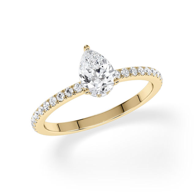 Verlobungsring Tropfen mit Hidden Halo & Pavé natürlichem Diamanten ab 0.50ct