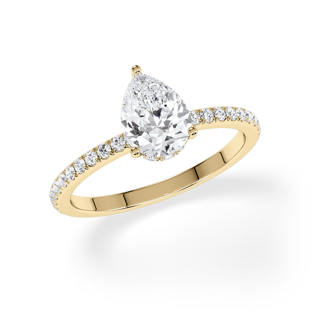 Verlobungsring Tropfen mit Hidden Halo & Pavé natürlichem Diamanten ab 1.00ct